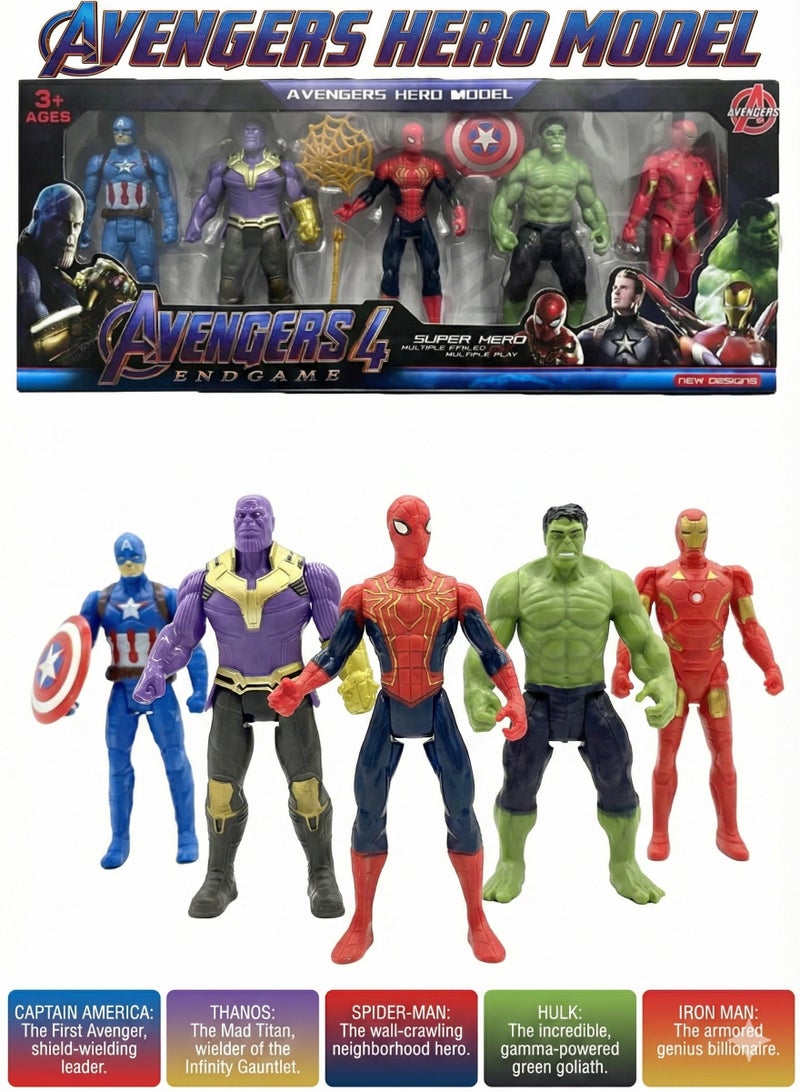 Avengers Toy Set of 5 Super Heroes – Marvel Action Figures Play Set | Captain America, Iron Man, Spider-Man, Hulk & Thanos | Infinity War & Endgame Collectible Model Dolls | Best Birthday Gift for Boys & Kids 3+ - Image 2